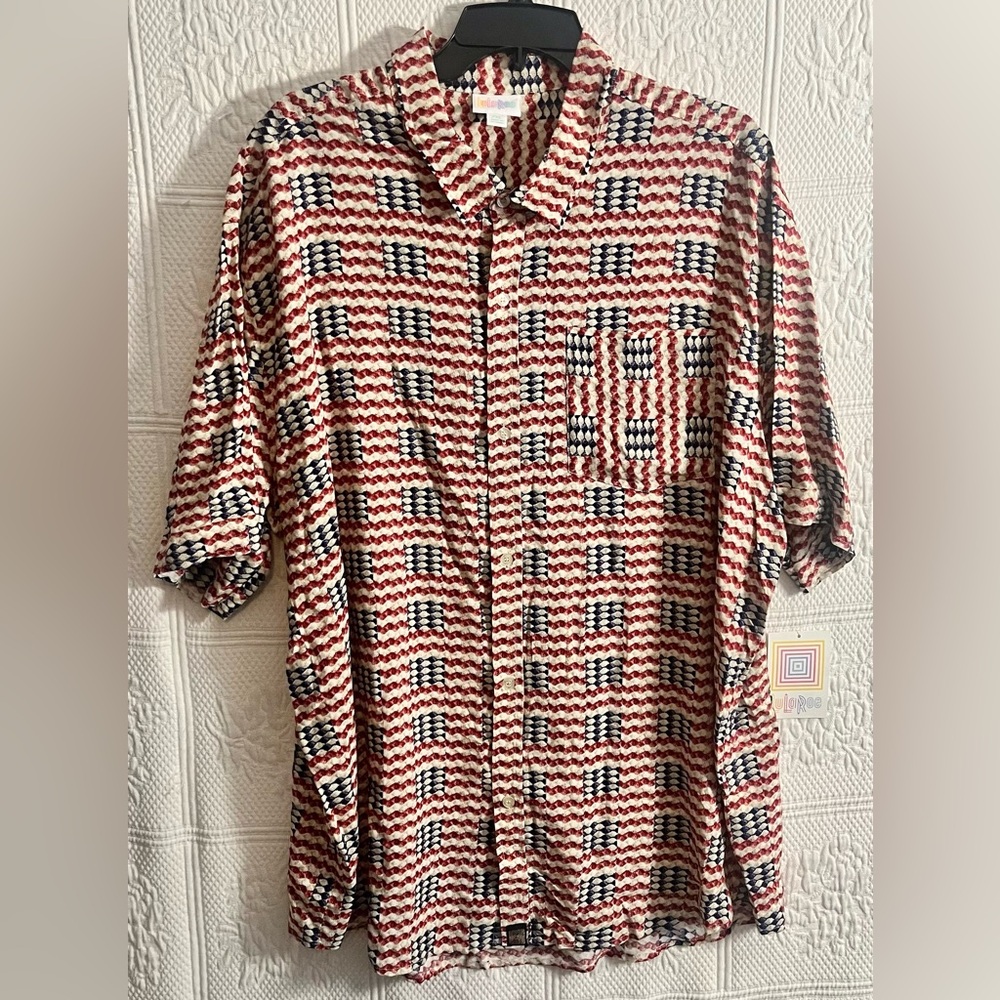 Mens LuLaRoe Red White Blue Patriotic Casual Button Down Shirt Size 2X